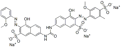 trisodium 4-hydroxy-7-[[[[5-hydroxy-6-[(2-methoxy-5-methyl-4-sulphonatophenyl)azo]-7-sulphonato-2-naphthyl]amino]carbonyl]amino]-3-[(2-methoxyphenyl)azo]naphthalene-2-sulphonate Struktur