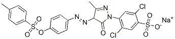 sodium 2,5-dichloro-4-[4,5-dihydro-3-methyl-4-[[4-[(p-tolylsulphonyl)oxy]phenyl]azo]-5-oxo-1H-pyrazol-1-yl]benzenesulphonate Struktur
