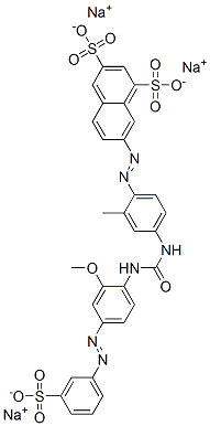 trisodium 7-[[4-[[[[2-methoxy-4-[(3-sulphonatophenyl)azo]phenyl]amino]carbonyl]amino]-o-tolyl]azo]naphthalene-1,3-disulphonate Structure