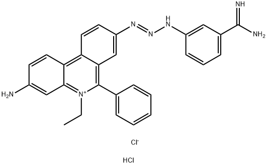 8-[3-(m-amidinophenyl)-2-triazeno]-3-amino-5-ethyl-6-phenylphenanthridinium chloride hydrochloride Structure