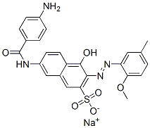 7-[(4-Aminobenzoyl)amino]-4-hydroxy-3-[(2-methoxy-5-methylphenyl)azo]-2-naphthalenesulfonic acid sodium salt Struktur