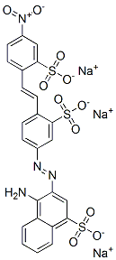 trisodium 4-amino-3-[[4-[2-(4-nitro-2-sulphonatophenyl)vinyl]-3-sulphonatophenyl]azo]naphthalene-1-sulphonate Structure