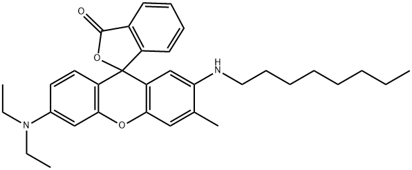 6'-(diethylamino)-3'-methyl-2'-(octylamino)spiro[isobenzofuran-1(3H),9'-[9H]xanthene]-3-one Struktur