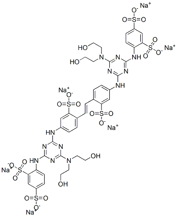 hexasodium 4,4'-[vinylenebis[(3-sulphonato-4,1-phenylene)imino[6-[bis(2-hydroxyethyl)amino]-1,3,5-triazine-4,2-diyl]imino]]bis(benzene-1,3-disulphonate) Struktur