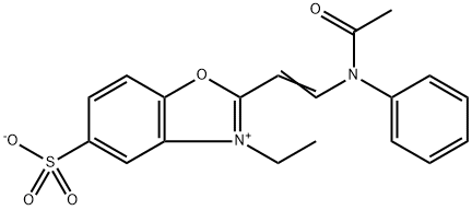 2-[2-(アセチルフェニルアミノ)エテニル]-3-エチル-5-スルホナトベンゾオキサゾール-3-イウム 化学構造式