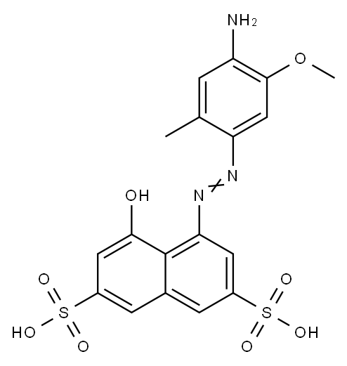 4-[(4-アミノ-5-メトキシ-2-メチルフェニル)アゾ]-5-ヒドロキシ-2,7-ナフタレンジスルホン酸 化学構造式