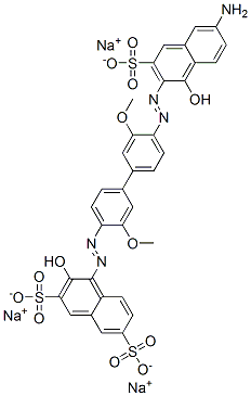 trisodium 4-[[4'-[(6-amino-1-hydroxy-3-sulphonato-2-naphthyl)azo]-3,3'-dimethoxy[1,1'-biphenyl]-4-yl]azo]-3-hydroxynaphthalene-2,7-disulphonate Structure