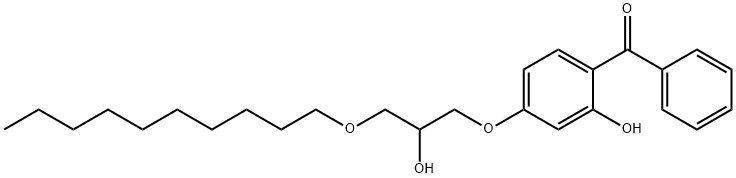 [4-[3-(デシルオキシ)-2-ヒドロキシプロポキシ]-2-ヒドロキシフェニル]フェニルメタノン 化学構造式