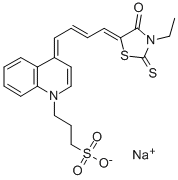 1(4H)-QUINOLINEPROPANESULFONIC ACID, 4-[4-(3-ETHYL-4-OXO-2-THIOXO-5-THIAZOLIDINYLIDENE)-2-BUTENYLIDENE]-, SODIUM SALT Struktur