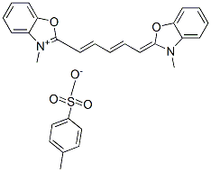 3-methyl-2-[5-(3-methyl-3H-benzoxazol-2-ylidene)penta-1,3-dienyl]benzoxazolium p-toluenesulphonate Struktur