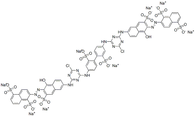 octasodium 2,2'-[(2,2'-disulphonato[1,1'-biphenyl]-4,4'-diyl)bis[imino(6-chloro-1,3,5-triazine-4,2-diyl)imino(1-hydroxy-3-sulphonatonaphthalene-6,2-diyl)azo]]bisnaphthalene-1,5-disulphonate Struktur
