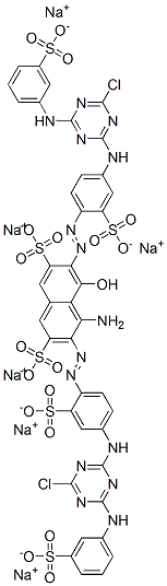 4-アミノ-3,6-ビス[[4-[[4-クロロ-6-[[3-[(ソジオオキシ)スルホニル]フェニル]アミノ]-1,3,5-トリアジン-2-イル]アミノ]-2-[(ソジオオキシ)スルホニル]フェニル]アゾ]-5-ヒドロキシ-2,7-ナフタレンジスルホン酸ジナトリウム 化学構造式