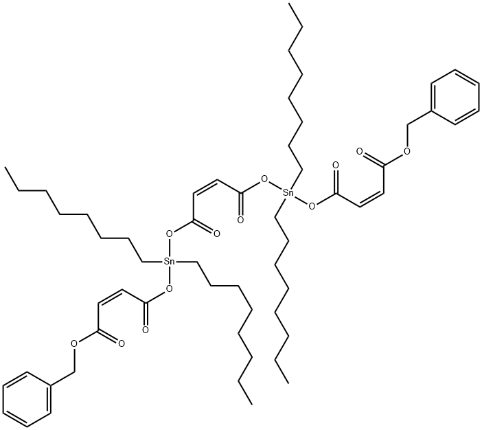 dibenzyl (Z,Z,Z)-6,6,13,13-tetroctyl-4,8,11,15-tetraoxo-5,7,12,14-tetraoxa-6,13-distannoctadeca-2,9,16-trienedioate Structure
