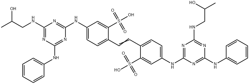 2,2'-(1,2-エテンジイル)ビス[5-[[4-[(2-ヒドロキシプロピル)アミノ]-6-(フェニルアミノ)-1,3,5-トリアジン-2-イル]アミノ]ベンゼンスルホン酸] 化学構造式