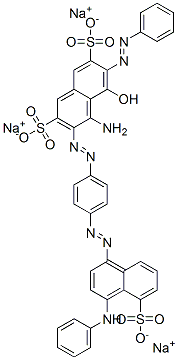 4-アミノ-5-ヒドロキシ-3-[4-[(4-アニリノ-5-ソジオオキシスルホニル-1-ナフチル)アゾ]フェニルアゾ]-6-フェニルアゾ-2,7-ナフタレンジスルホン酸ジナトリウム 化学構造式
