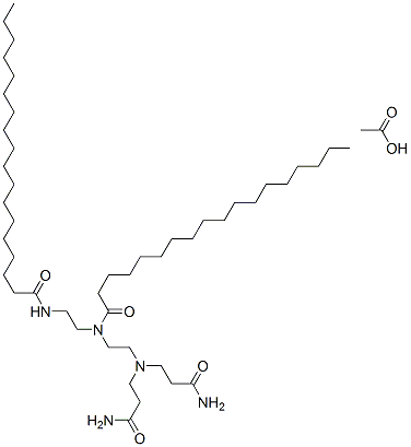 N-[2-[ビス(3-アミノ-3-オキソプロピル)アミノ]エチル]-N-[2-[(1-オキソオクタデシル)アミノ]エチル]オクタデカンアミド・酢酸 化学構造式