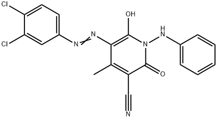 5-[(3,4-dichlorophenyl)azo]-1,2-dihydro-6-hydroxy-4-methyl-2-oxo-1-(phenylamino)nicotinonitrile  Struktur