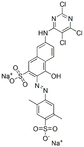 3-[(2,5-ジメチル-4-スルホフェニル)アゾ]-4-ヒドロキシ-7-[(2,5,6-トリクロロピリミジン-4-イル)アミノ]-2-ナフタレンスルホン酸ジナトリウム 化学構造式