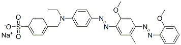 4-[[Ethyl[4-[[2-methoxy-4-[(2-methoxyphenyl)azo]-5-methylphenyl]azo]phenyl]amino]methyl]benzenesulfonic acid sodium salt Struktur