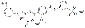 disodium 1-(3-aminophenyl)-4-[[2-methoxy-4-[(3-sulphonatophenyl)azo]phenyl]azo]-1H-pyrazole-3-carboxylate  Struktur