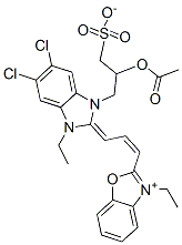 2-[3-[1-[2-acetoxy-3-sulphonatopropyl]-5,6-dichloro-3-ethyl-1,3-dihydro-2H-benzimidazol-2-ylidene]prop-1-enyl]-3-ethylbenzoxazolium Structure