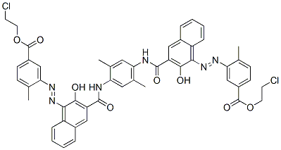 3,3'-[(2,5-ジメチル-1,4-フェニレン)ビス[イミノカルボニル(2-ヒドロキシ-3,1-ナフタレンジイル)アゾ]]ビス(4-メチル安息香酸2-クロロエチル) 化学構造式