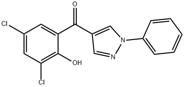 1-PHENYL-4(3,5-DICHLORO-2-HYDROXYBENZOYL)-PYRAZOLE 化学構造式