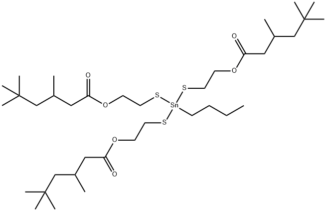 トリス(3,5,5-トリメチルヘキサン酸)(ブチルスタンニリジン)トリス(チオ-2,1-エタンジイル) 化学構造式