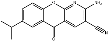 2-アミノ-7-イソプロピル-5-オキソ-5H-[1]ベンゾピラノ[2,3-B]ピリジン-3-カルボニトリル 化学構造式