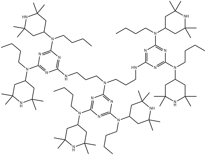 N2,N2-bis[3-[[4,6-bis[butyl(2,2,6,6-tetramethyl-4-piperidyl)amino]-1,3,5-triazin-2-yl]amino]propyl]-N4,N6-dibutyl-N4,N6-bis(2,2,6,6-tetramethyl-4-piperidyl)-1,3,5-triazine-2,4,6-triamine|