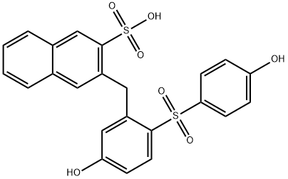 3-[[5-hydroxy-2-[(4-hydroxyphenyl)sulphonyl]phenyl]methyl]naphthalene-2-sulphonic acid  Structure