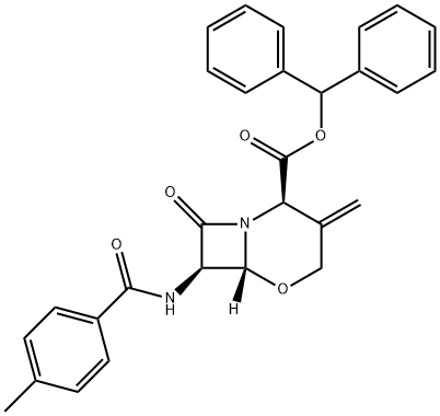 (2R,6R,7R)-3-メチレン-7-(p-トルオイルアミノ)-8-オキソ-5-オキサ-1-アザビシクロ[4.2.0]オクタン-2-カルボン酸ジフェニルメチル 化学構造式