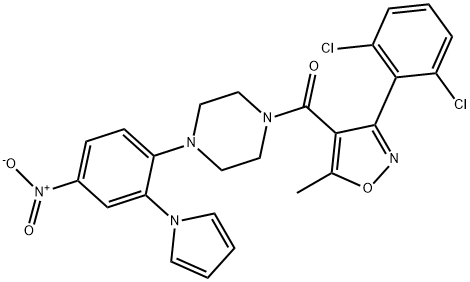 [3-(2,6-二氯苯基)-5-甲基-4-异噁唑基][4-[4-硝基-2-(1H-吡咯-1-基)苯基]-1-哌嗪基]-甲酮 结构式