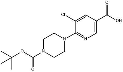 6-[4-(tert-butoxycarbonyl)piperazin-1-yl]-5-chloronicotinic acid Struktur