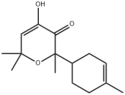 3,6-ジヒドロ-4-ヒドロキシ-2,6,6-トリメチル-2-(4-メチル-3-シクロヘキセン-1-イル)-2H-ピラン-3-オン 化学構造式