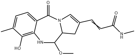 (+)-N-メチル-3-(5,10,11,11a-テトラヒドロ-9-ヒドロキシ-11-メトキシ-8-メチル-5-オキソ-1H-ピロロ[2,1-c][1,4]ベンゾジアゼピン-2-イル)プロペンアミド 化学構造式