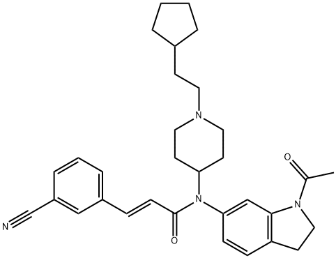(2E)-N-(1-Acetyl-2,3-dihydro-1H-indol-6-yl)-3-(3-cyanophenyl)-N-[1-(2-cyclopentylethyl)-4-piperidinyl]-2-propenamide Struktur