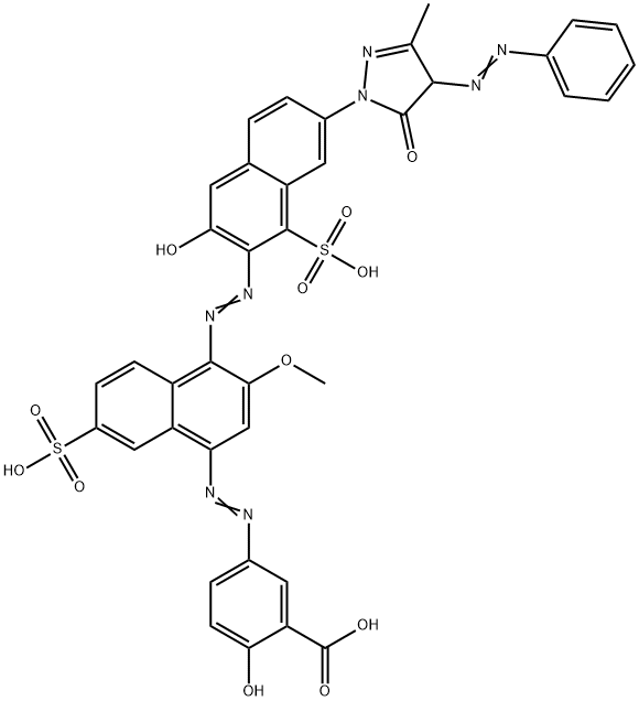 5-[[4-[[7-[4,5-dihydro-3-methyl-5-oxo-4-(phenylazo)-1H-pyrazol-1-yl]-3-hydroxy-1-sulpho-2-naphthyl]azo]-3-methoxy-7-sulpho-1-naphthyl]azo]salicylic acid,68400-30-6,结构式