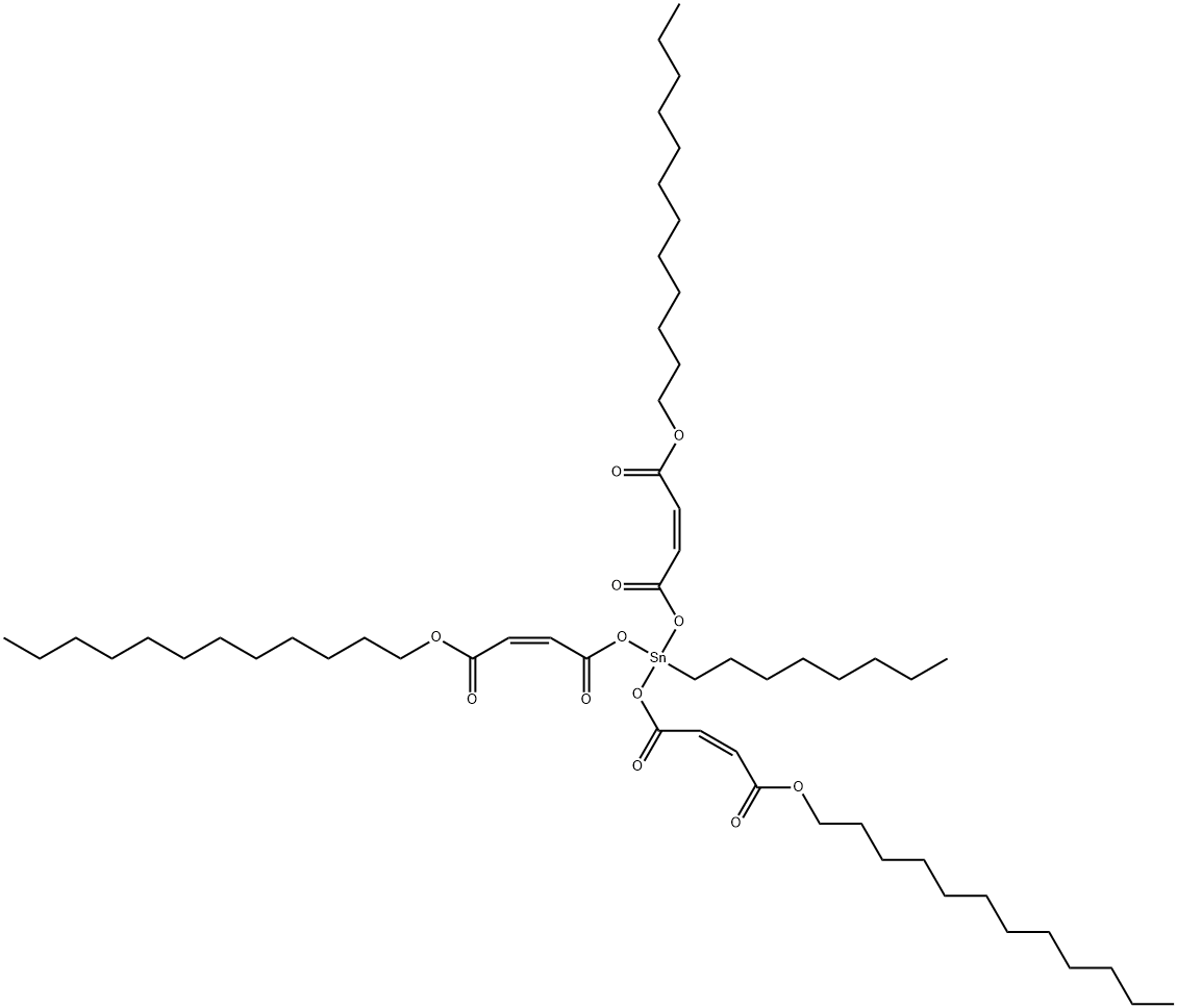 (2Z,9Z)-6-[[(2Z)-4-(ドデシルオキシ)-1,4-ジオキソ-2-ブテニル]オキシ]-6-オクチル-4,8,11-トリオキソ-5,7,12-トリオキサ-6-スタンナテトラコサ-2,9-ジエン酸ドデシル 化学構造式