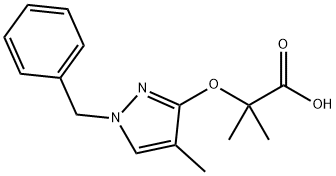 2-Methyl-2-[[4-methyl-1-benzyl-1H-pyrazol-3-yl]oxy]propanoic acid Struktur
