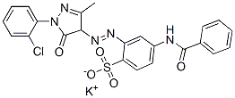 4-(ベンゾイルアミノ)-2-[[[1-(2-クロロフェニル)-4,5-ジヒドロ-3-メチル-5-オキソ-1H-ピラゾール-]4-イル]アゾ]ベンゼンスルホン酸カリウム 化学構造式