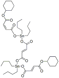 (2Z)-6,6,13,13-テトラブチル-4,8,11,15-テトラオキソ-5,7,12,14-テトラオキサ-6,13-ジスタンナオクタデカ-2,9,16-トリエン二酸ジシクロヘキシル 化学構造式
