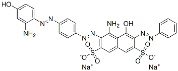4-アミノ-3-[[4-[(2-アミノ-4-ヒドロキシフェニル)アゾ]フェニル]アゾ]-5-ヒドロキシ-6-(フェニルアゾ)-2,7-ナフタレンジスルホン酸ジナトリウム 化学構造式