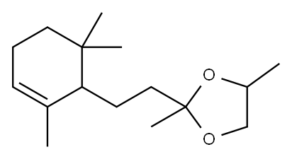 2,4-ジメチル-2-[2-(2,6,6-トリメチル-2-シクロヘキセン-1-イル)エチル]-1,3-ジオキソラン 化学構造式