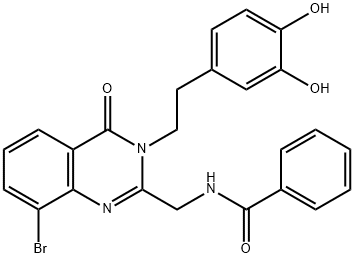 N-[[8-Bromo-3-[2-(3,4-dihydroxyphenyl)ethyl]-3,4-dihydro-4-oxoquinazolin-2-yl]methyl]benzamide 结构式