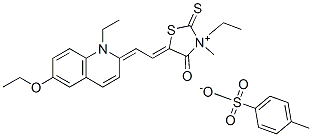 5-[(6-ethoxy-1-ethyl-(1H)-quinolin-2-ylidene)ethylidene]-3-ethyl-3-methyl-4-oxo-2-thioxothiazolidinium toluene-p-sulphonate,68516-66-5,结构式