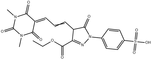 3-ethyl 4,5-dihydro-5-oxo-1-(4-sulphophenyl)-4-[3-(tetrahydro-1,3-dimethyl-2,4,6-trioxo-5(2H)-pyrimidinylidene)prop-1-enyl]-1H-pyrazole-3-carboxylate Structure