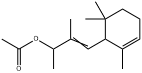 酢酸3-メチル-4-(2,6,6-トリメチル-2-シクロヘキセン-1-イル)-3-ブテン-2-イル 化学構造式