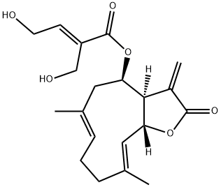 (3aR,6E,10E,11aR)-3a,4,5,8,9,11a-ヘキサヒドロ-3-メチレン-6,10-ジメチル-4α-[(E)-4-ヒドロキシ-2-(ヒドロキシメチル)-2-ブテノイルオキシ]シクロデカ[b]フラン-2(3H)-オン 化学構造式