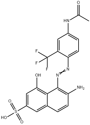 5-[[4-acetamido-2-(trifluoromethyl)phenyl]azo]-6-amino-4-hydroxynaphthalene-2-sulphonic acid Struktur